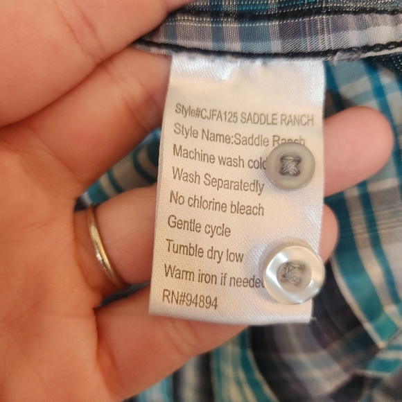 Cody James Saddle Ranch Turquoise Gray Plaid Button Down Size Large - Picture 9 of 16